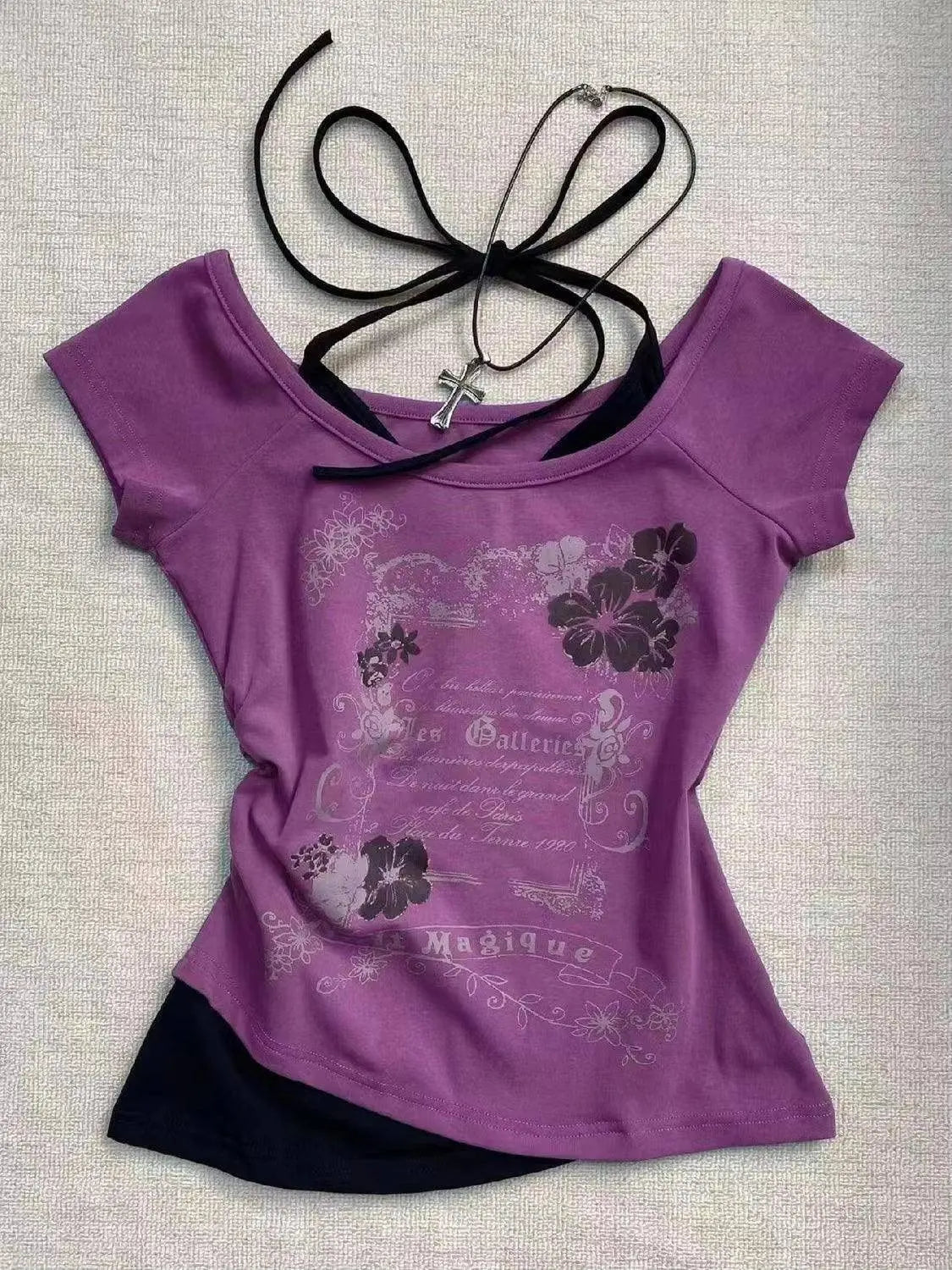 Hot American Strappy Letter Print T-Shirt Millennial Fashion Street Trend Casual Y2K Top 7 - Tophatter Daily Deals