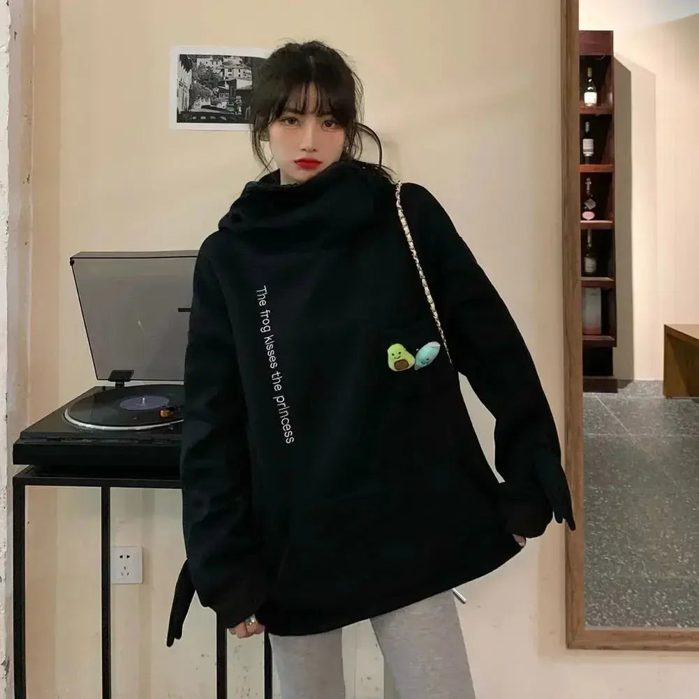 Hot Fashion Women Hoodie Frog Pullover Winter Sense Hooded Casual Sweatshirt Autumn Embroidery Loose Top Doll Decoration Hoodies - Tophatter Daily Deals