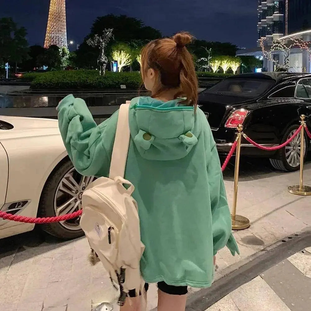 Hot Fashion Women Hoodie Frog Pullover Winter Sense Hooded Casual Sweatshirt Autumn Embroidery Loose Top Doll Decoration Hoodies - Tophatter Daily Deals