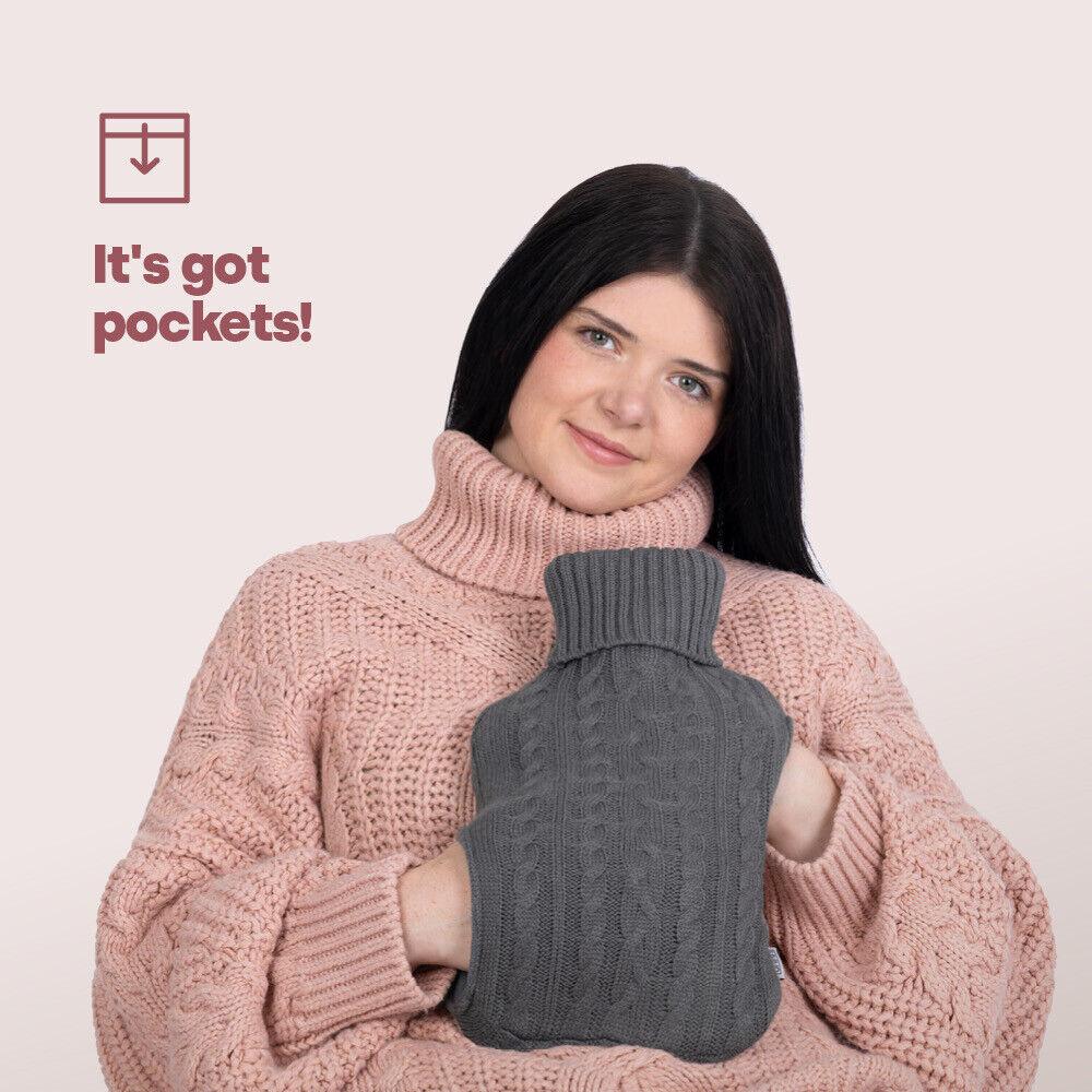 Hot Water Bag With Cover - 2L Bottle Cover Bag With Built in Pockets Knitted Soft Cozy Bag Health Care - Tophatter Daily Deals
