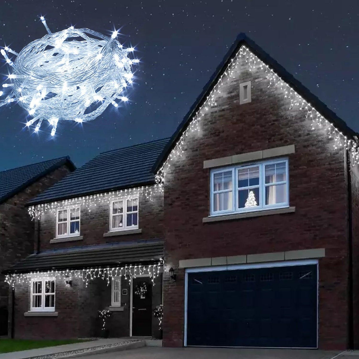 House Exterior Christmas Lights - 29.5ft/9m 240 LED Outdoor Fairy Lights Icicle Lights With 8 Modes For Window, Roof, Garden, Wall, Gazebo Christmas - Tophatter Daily Deals