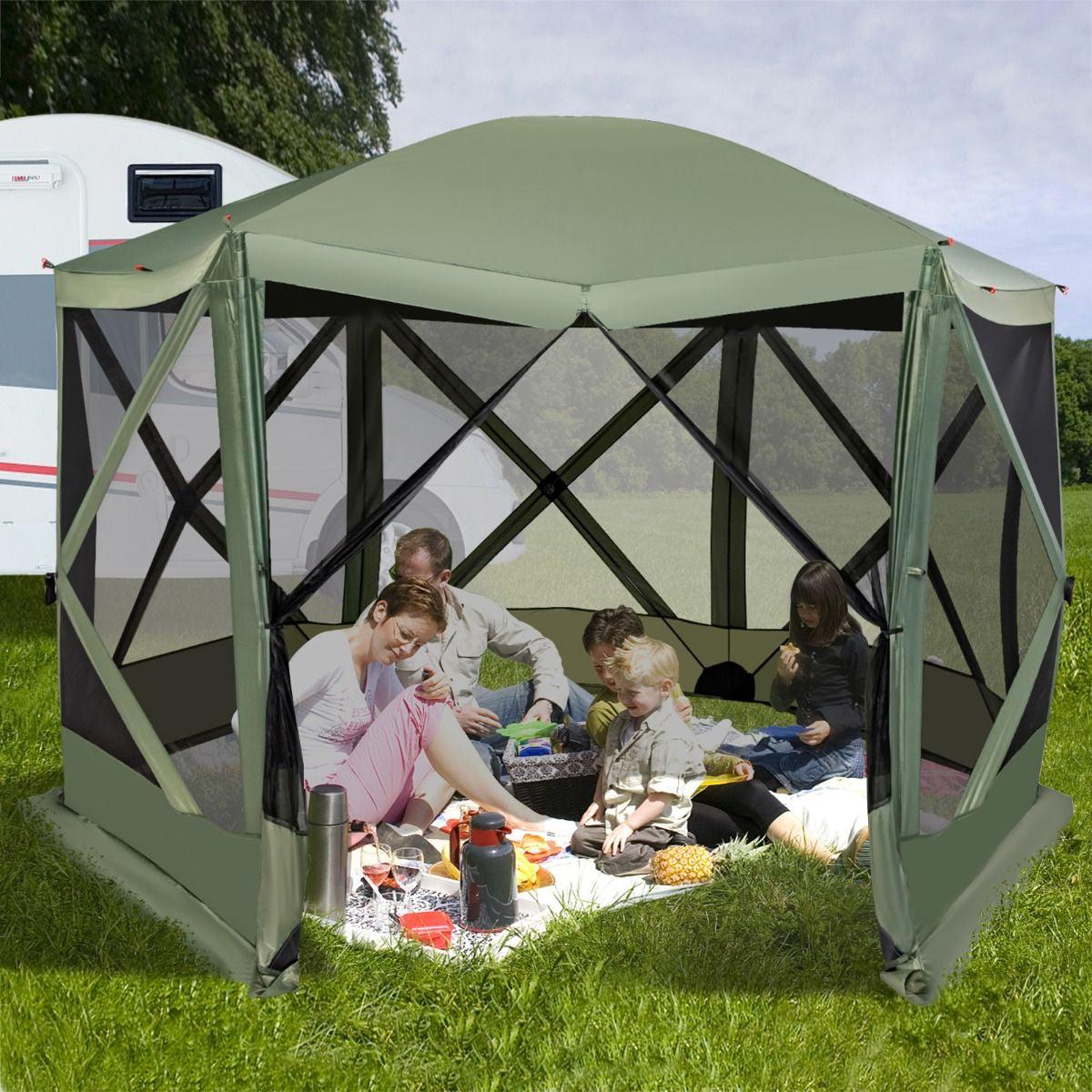 Family Camping Tent - 6-Sided Camping Gazebo Instant Setup Hub Tent with Portable Carrying Bag Camping Tent - Tophatter Daily Deals
