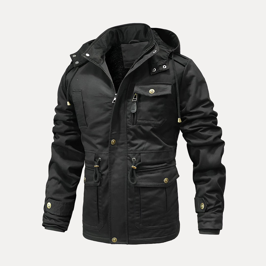 Warm Structured Mens Utility Jacket - Hooded Hip, For Winter Black - Tophatter Daily Deals