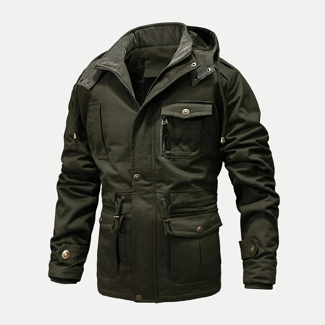 Warm Structured Mens Utility Jacket - Hooded Hip, For Winter Green - Tophatter Daily Deals