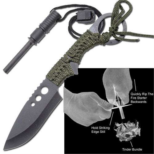 Hunting Outdoor Drop Point Knife With Fire Starter Collectible Weapons - Tophatter Daily Deals