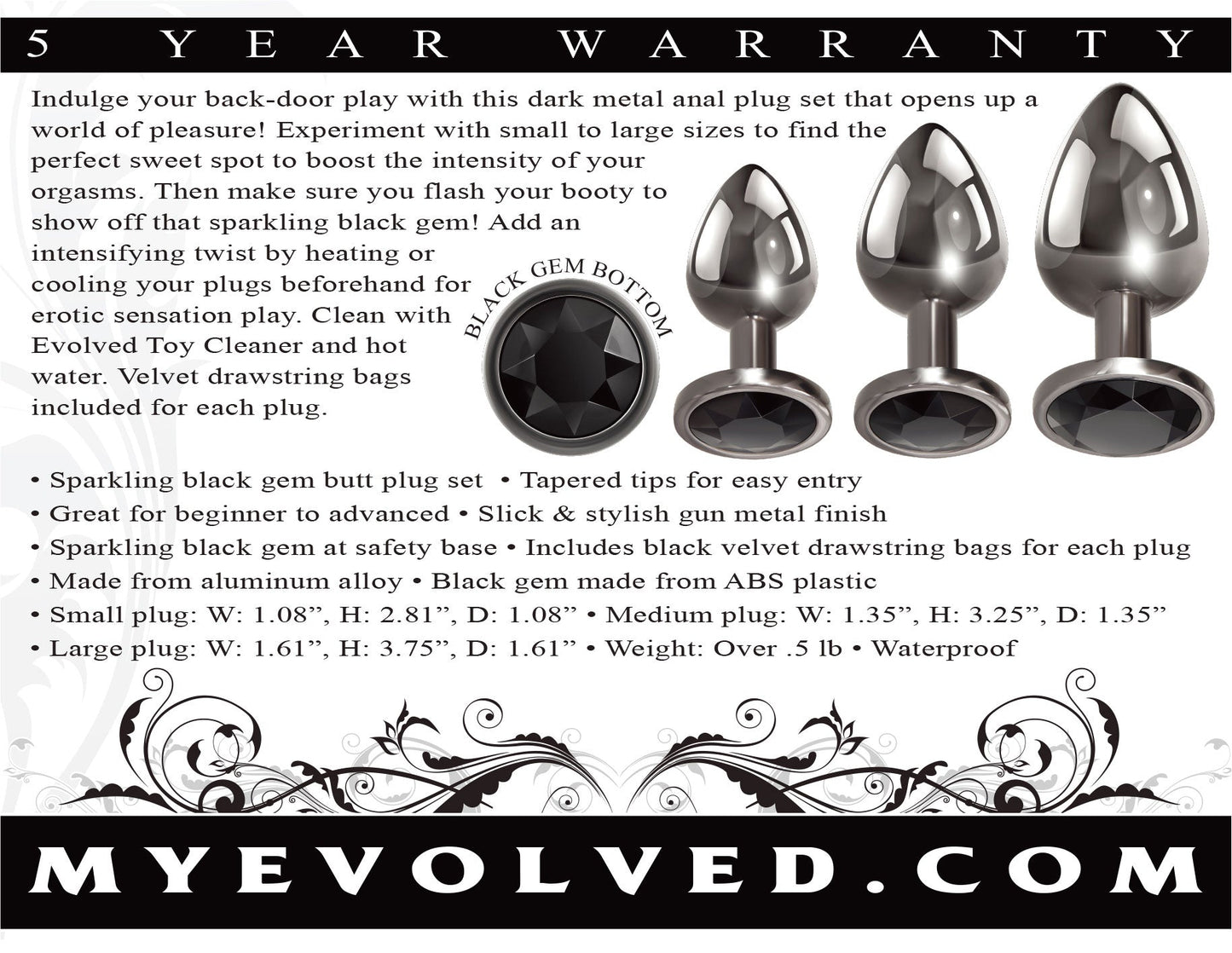 Evolved Black Gem Anal Plug Set – Metal Anal Plug Set > Anal Range > Butt Plug Kits - Tophatter Daily Deals