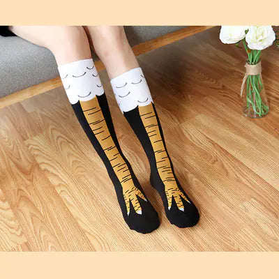 Funny Chicken Knee Socks for Spring and Autumn Black - Tophatter Daily Deals