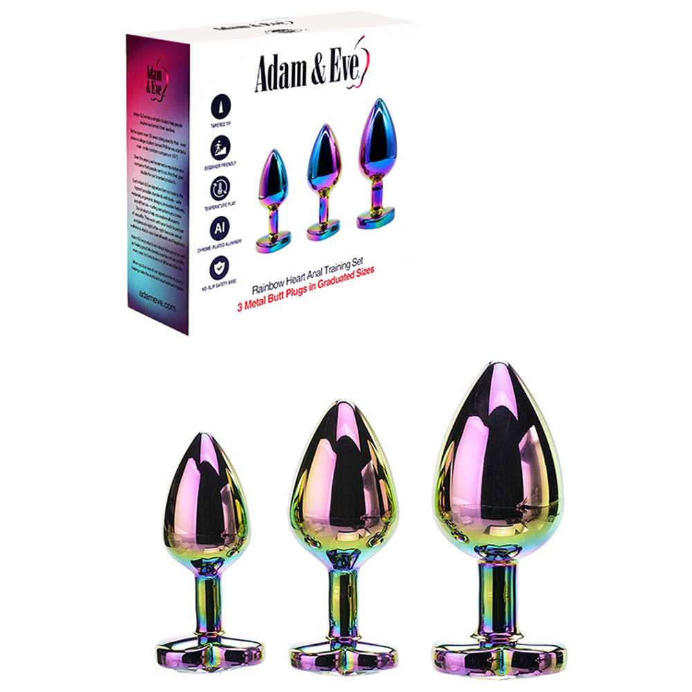 Adam & Eve Rainbow Heart Gem Anal Training Set (Multicolored) – Metal Anal Plugs Set of Three Sizes > Anal Range > Jewel Butt Plugs - Tophatter Daily Deals