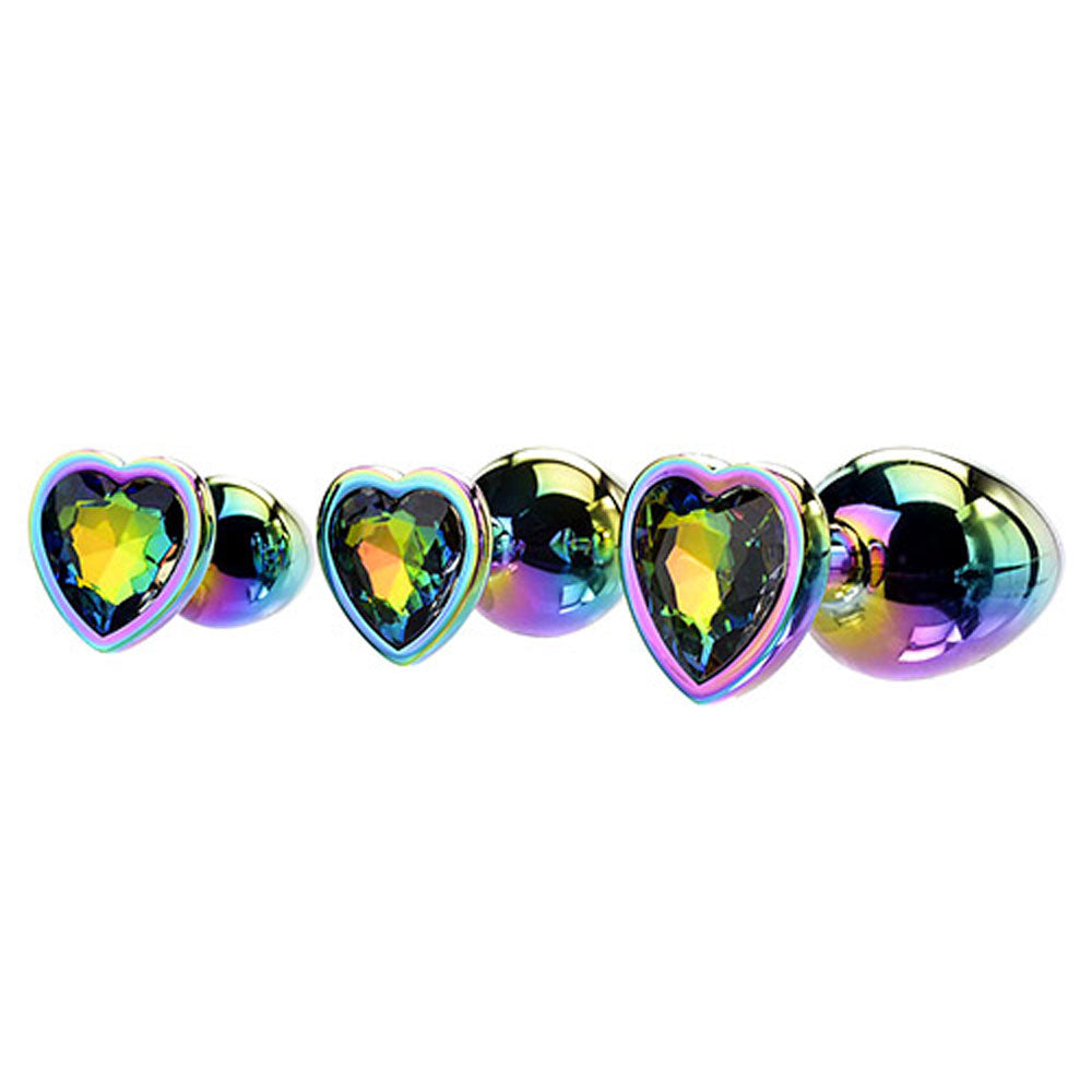 Adam & Eve Rainbow Heart Gem Anal Training Set (Multicolored) – Metal Anal Plugs Set of Three Sizes > Anal Range > Jewel Butt Plugs - Tophatter Daily Deals