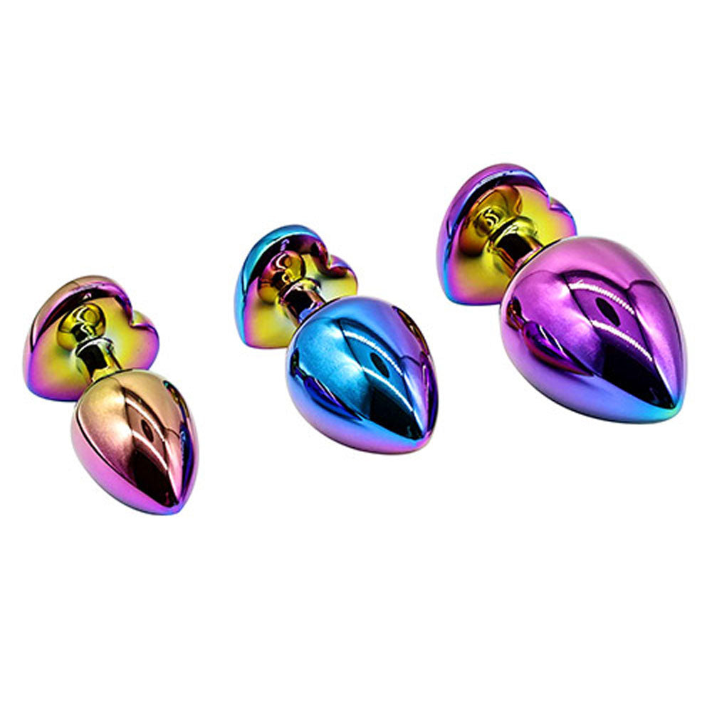 Adam & Eve Rainbow Heart Gem Anal Training Set (Multicolored) – Metal Anal Plugs Set of Three Sizes > Anal Range > Jewel Butt Plugs - Tophatter Daily Deals