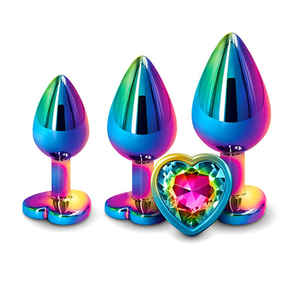 Adam & Eve Rainbow Heart Gem Anal Training Set (Multicolored) – Metal Anal Plugs Set of Three Sizes > Anal Range > Jewel Butt Plugs - Tophatter Daily Deals