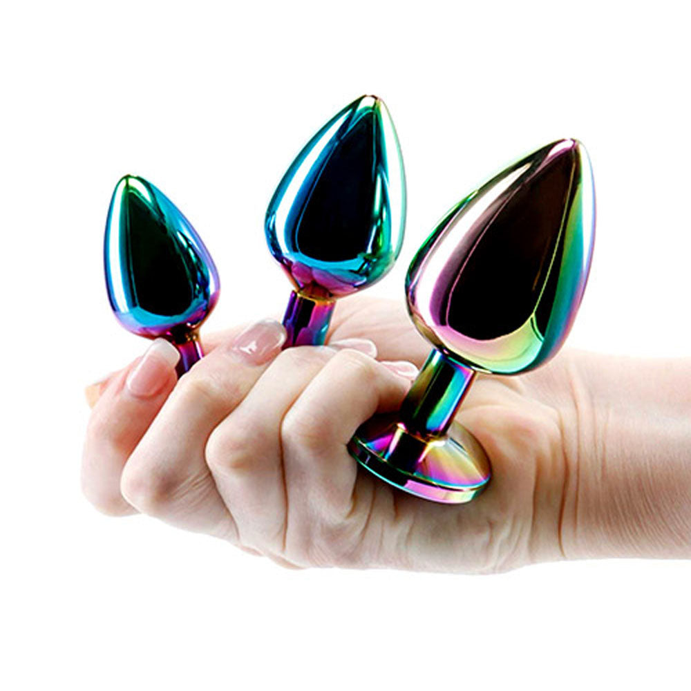Adam & Eve Rainbow Heart Gem Anal Training Set (Multicolored) – Metal Anal Plugs Set of Three Sizes > Anal Range > Jewel Butt Plugs - Tophatter Daily Deals