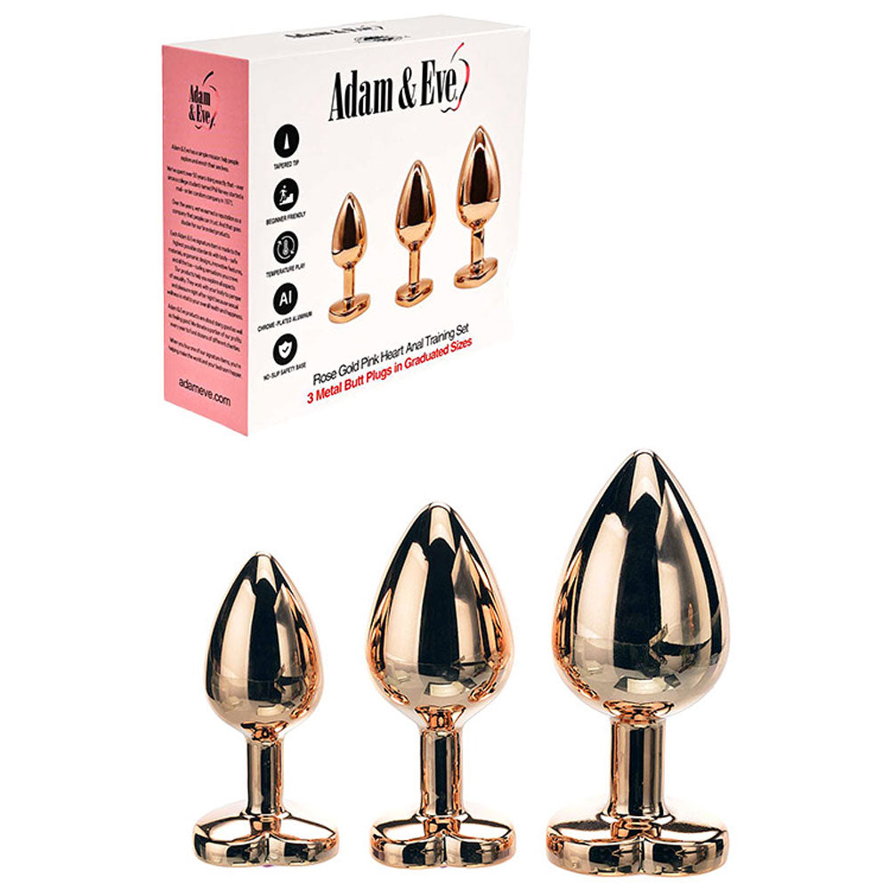 Adam & Eve Heart Gem Anal Training Set (Rose Gold Pink) – Metal Anal Plug Set of 3 Sizes > Anal Range > Jewel Butt Plugs - Tophatter Daily Deals