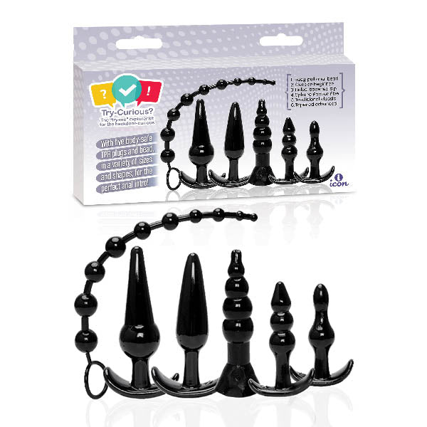 Try-Curious Anal Plug Kit (Black) – Set of 6 Body-Safe Anal Plugs > Anal Range > Butt Plug Kits - Tophatter Daily Deals