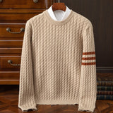 Warm Men's Cable Knit Sweater - Crewneck, Wool Blend, Casual Beige - Tophatter Daily Deals