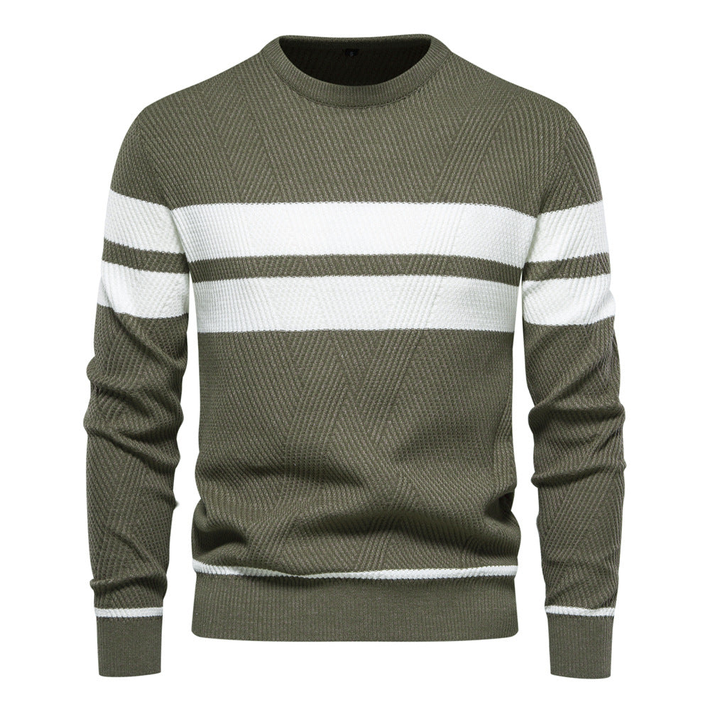 Soft Classic Men's Striped Sweater - Crew Neck, Knit Casual Green - Tophatter Daily Deals