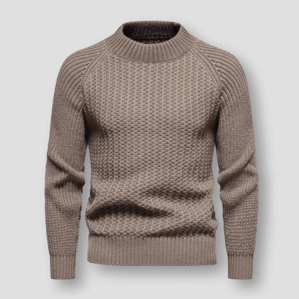 Warm Men's Waffle Knit Sweater - Crewneck, Wool, Winter Coffee - Tophatter Daily Deals
