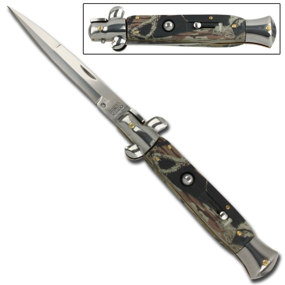 10" Grande Italian Milano Stiletto Classic Automatic Knife - Silver Camo Knife-Auto - Tophatter Daily Deals