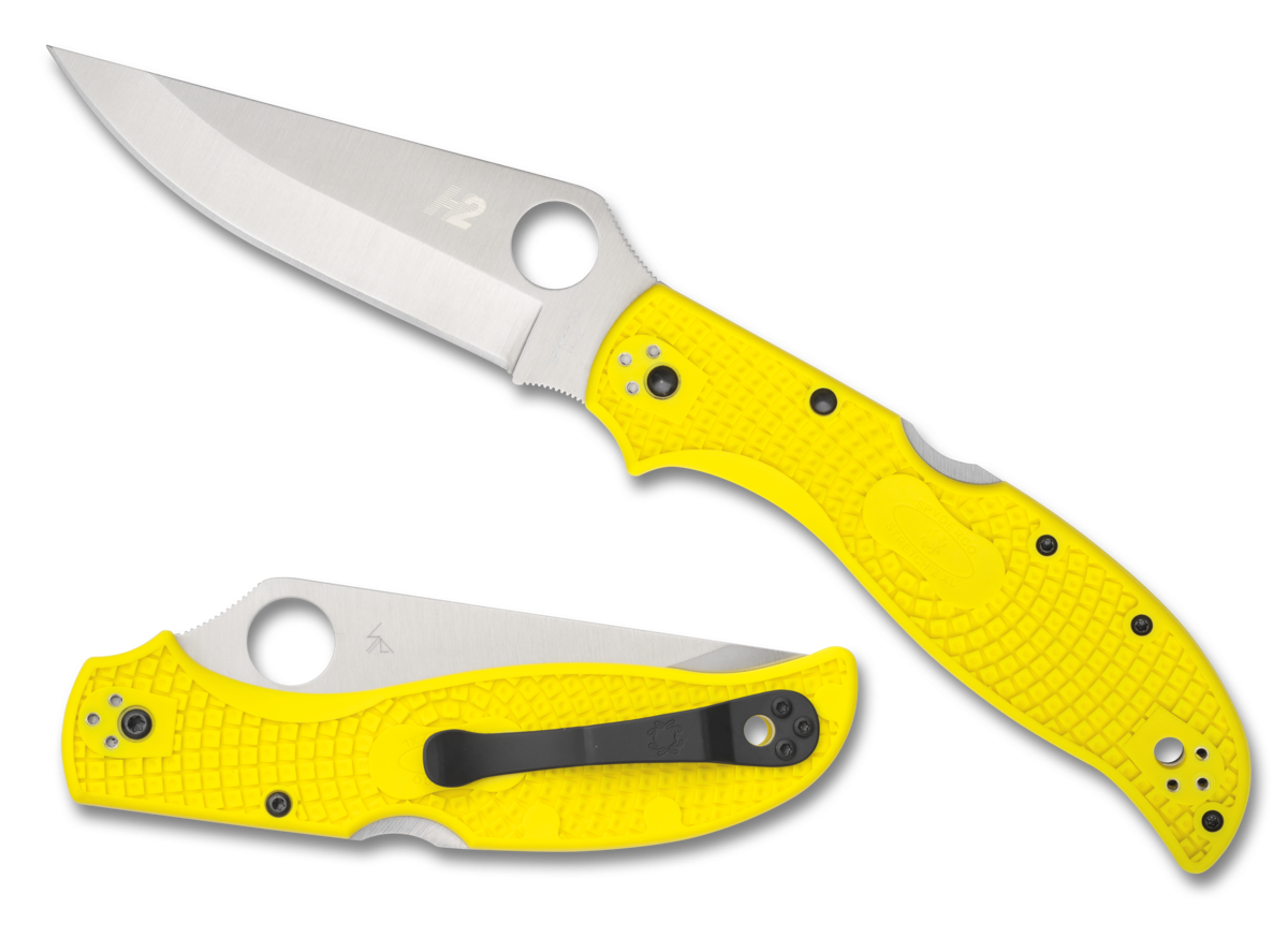 Spyderco Stretch 2 XL Lightweight Salt - Yellow FRN - Plain Edge H2 Blade - C258PYL Knives - Tophatter Daily Deals