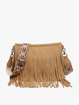Sadie Light Brown Suede Fringe Crossbody w/ Guitar Strap Purse Handbags & Wallets - Tophatter Daily Deals