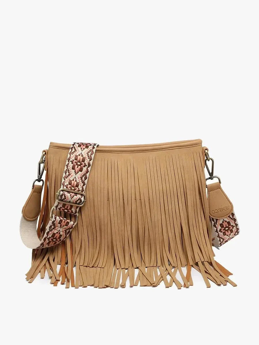Sadie Light Brown Suede Fringe Crossbody w/ Guitar Strap Purse Handbags & Wallets - Tophatter Daily Deals