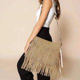 Sadie Light Brown Suede Fringe Crossbody w/ Guitar Strap Purse Handbags & Wallets - Tophatter Daily Deals
