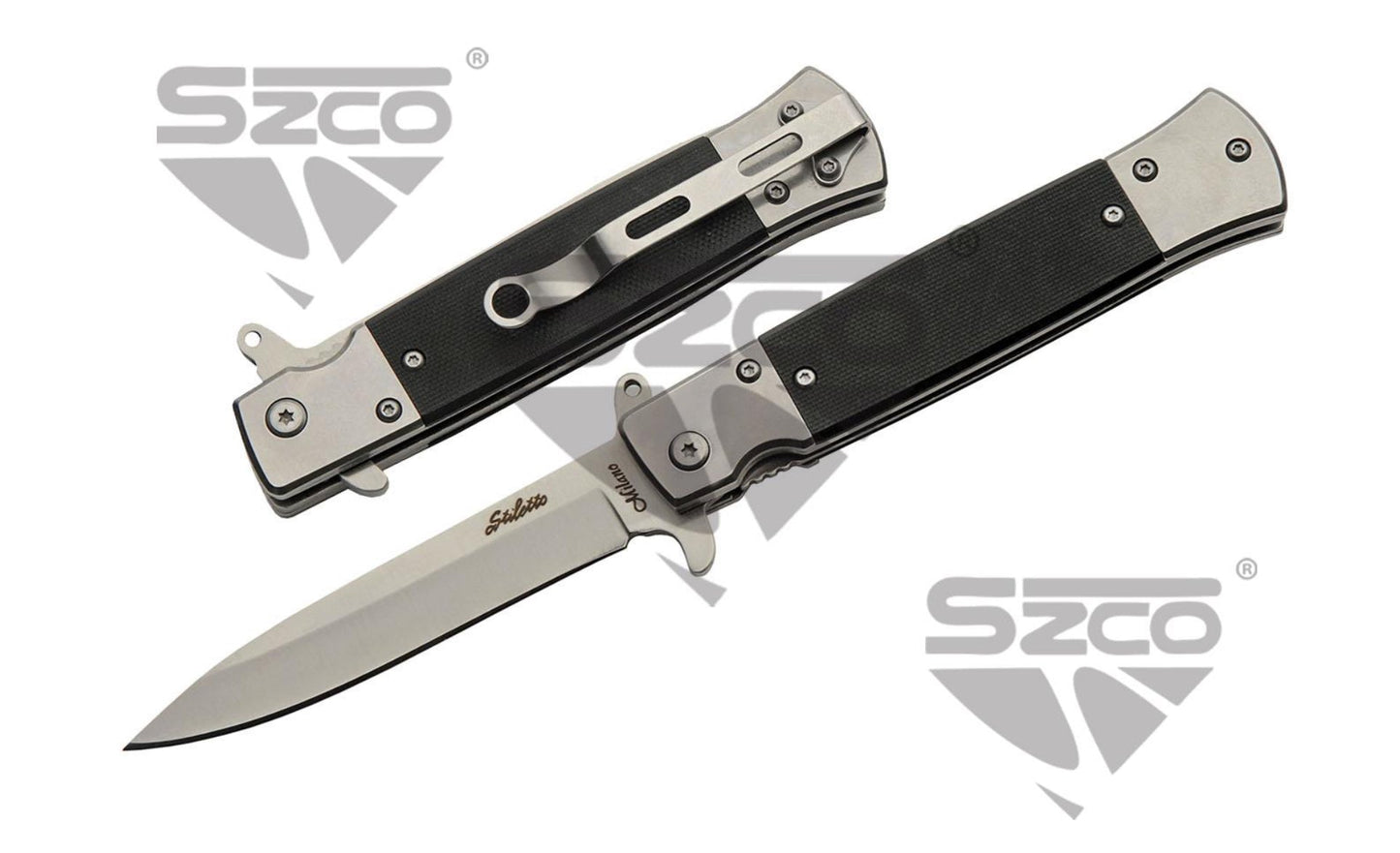 4.75" SILVER G10 STILETTO STYLE LINER LOCK - Tophatter Daily Deals