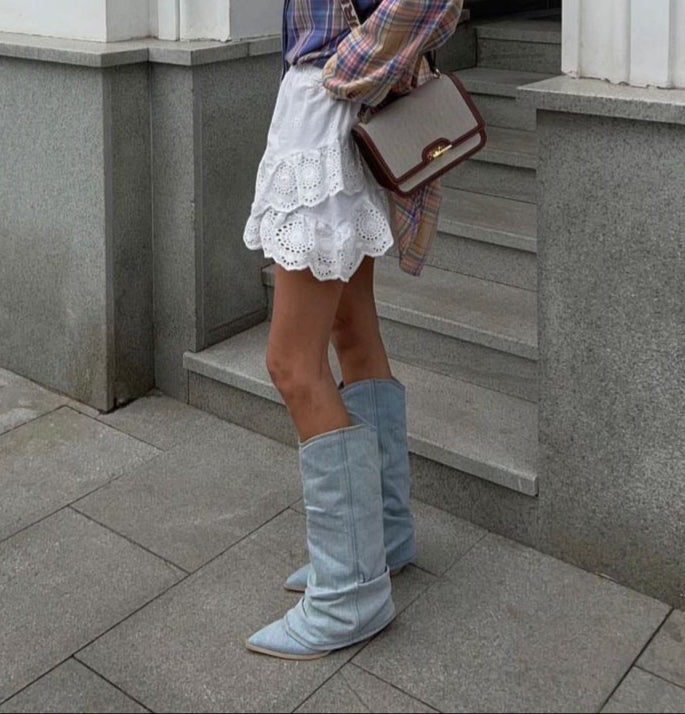 Soft Womens Knee High Boots - Slouchy Denim, Casual - Tophatter Daily Deals