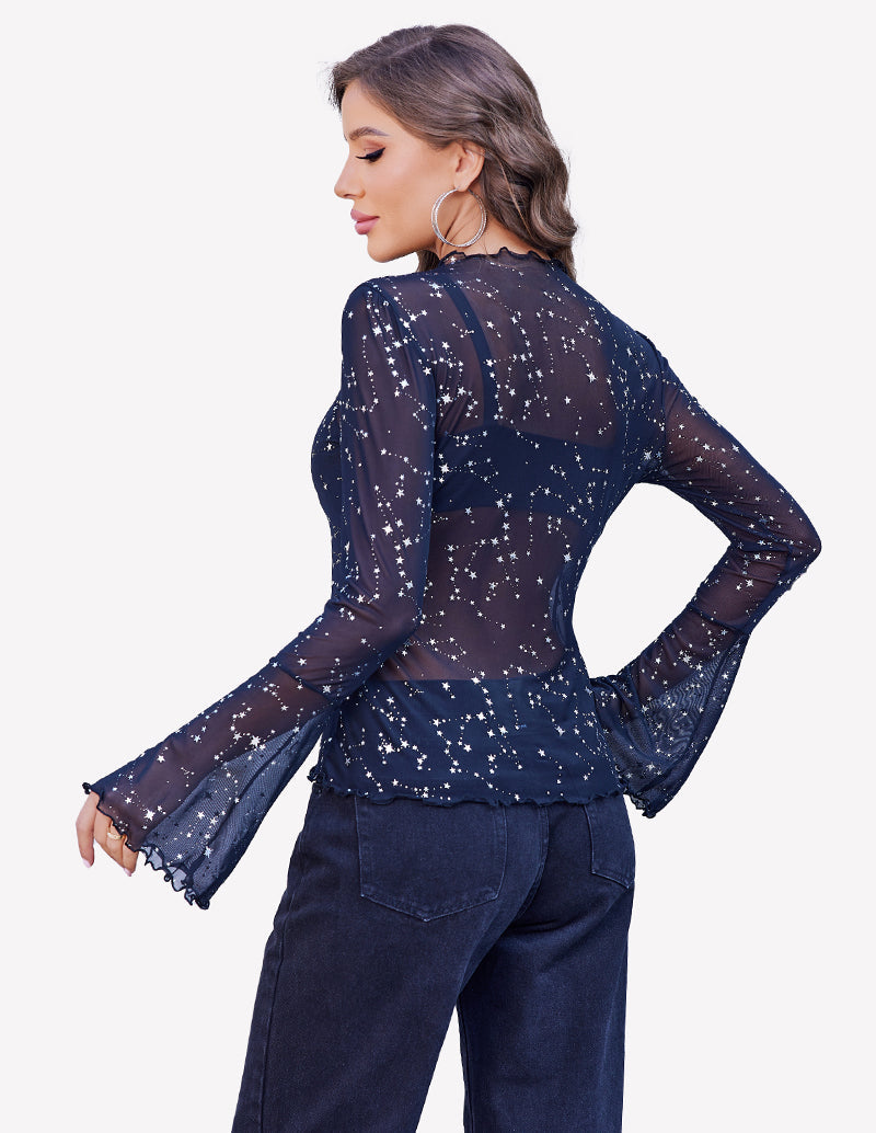 Mesh Tops Long Bell Sleeve Blouses Lingeries-Crop tops - Tophatter Daily Deals