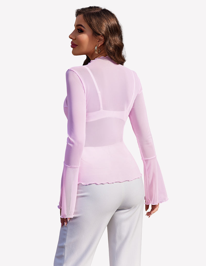 Mesh Tops Long Bell Sleeve Blouses Lingeries-Crop tops - Tophatter Daily Deals