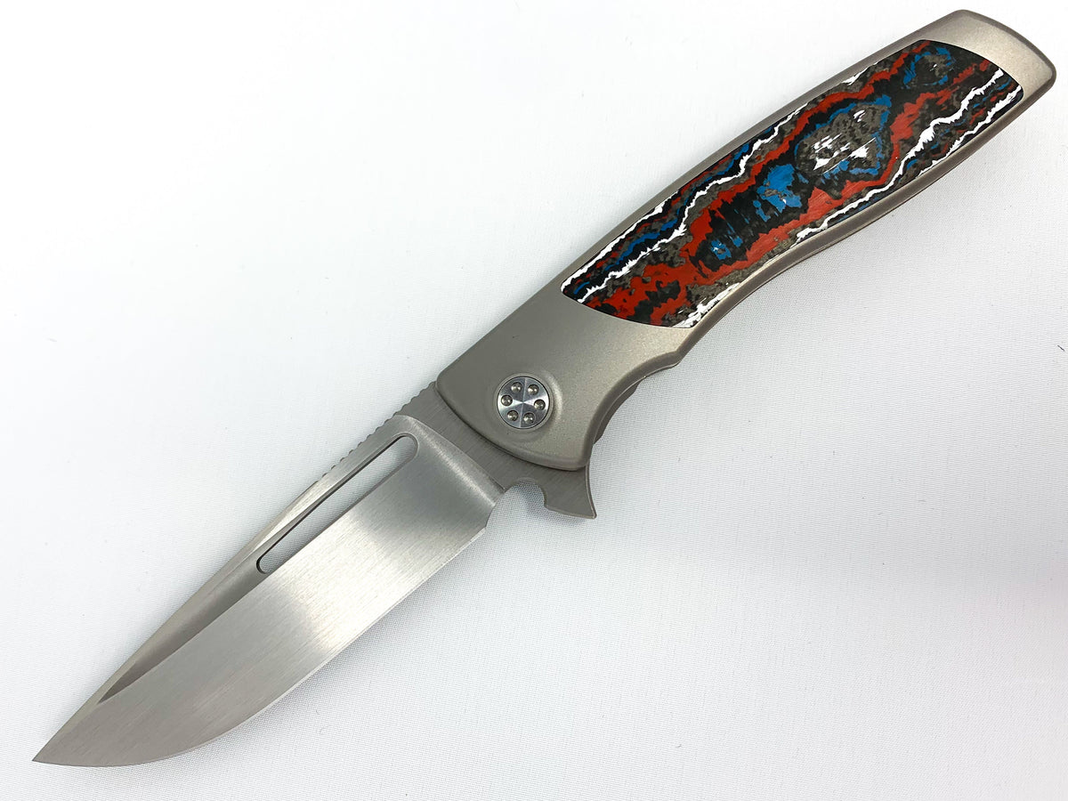 Sharp By Design Mini Evo - M390 Drop Point Blade - Fat Carbon "Nebula" Inlay - Titanium Handle - CLOSEOUT Knives - Tophatter Daily Deals
