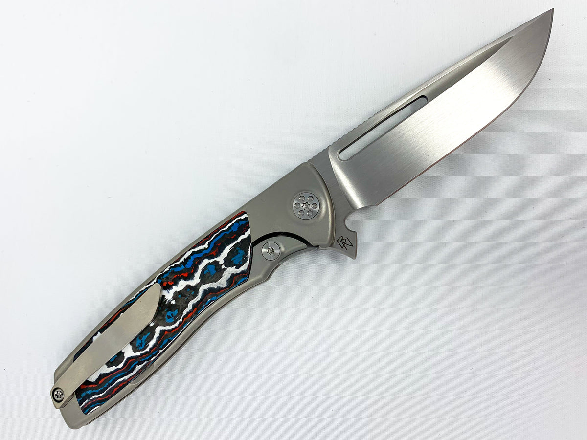 Sharp By Design Mini Evo - M390 Drop Point Blade - Fat Carbon "Nebula" Inlay - Titanium Handle - CLOSEOUT Knives - Tophatter Daily Deals