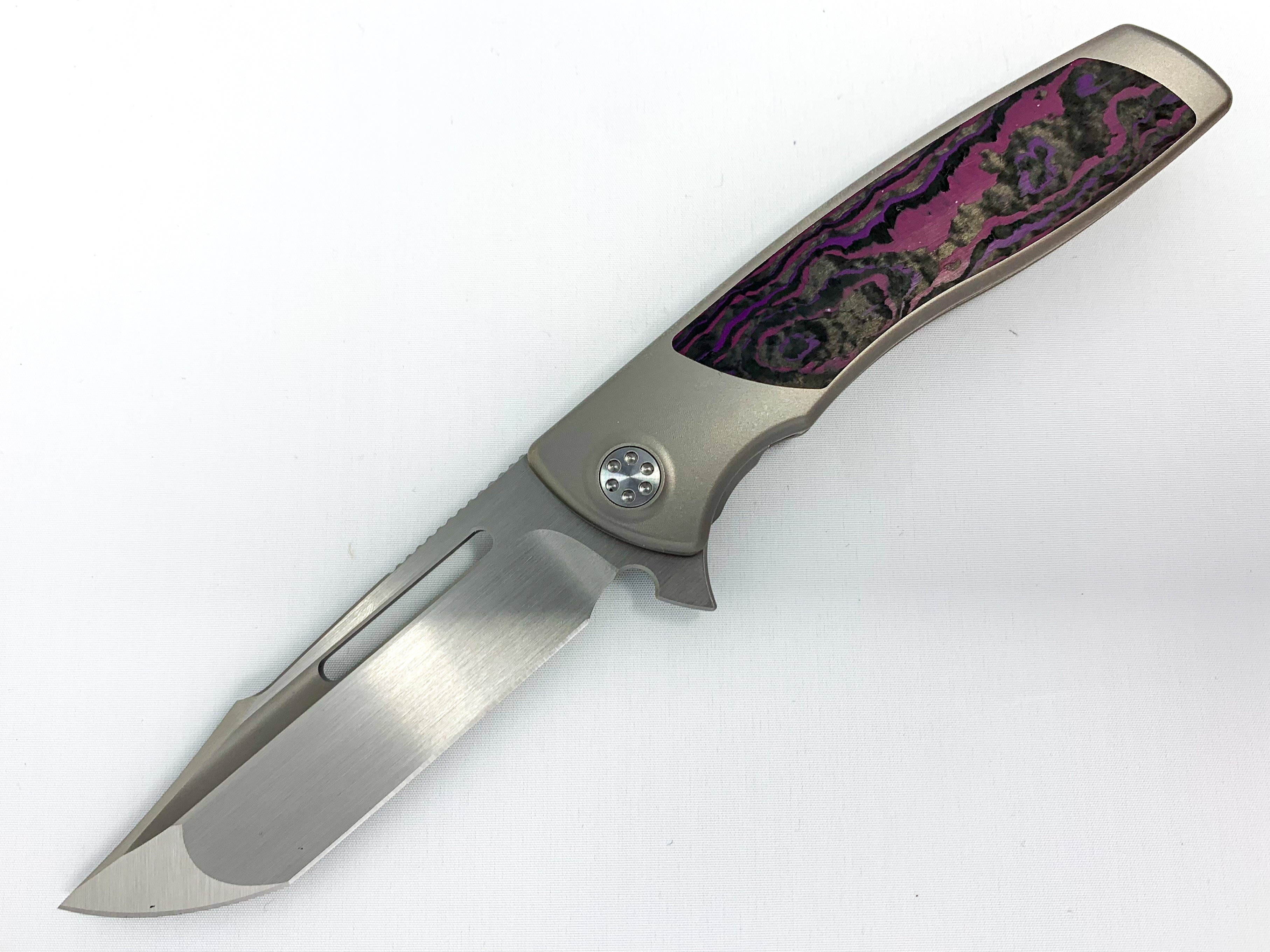 Sharp By Design Mini Evo - M390 Harpoon Point Blade - Fat Carbon "Purple Haze" Inlay - Titanium Handle Knives - Tophatter Daily Deals
