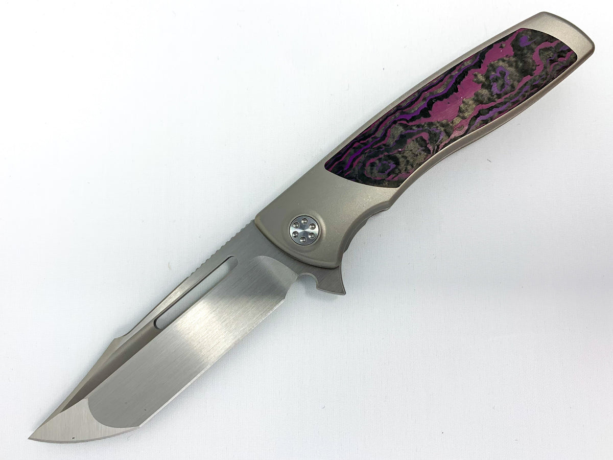 Sharp By Design Mini Evo - M390 Harpoon Point Blade - Fat Carbon "Purple Haze" Inlay - Titanium Handle Knives - Tophatter Daily Deals