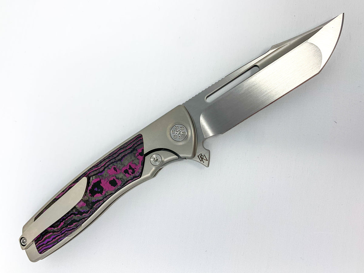Sharp By Design Mini Evo - M390 Harpoon Point Blade - Fat Carbon "Purple Haze" Inlay - Titanium Handle Knives - Tophatter Daily Deals
