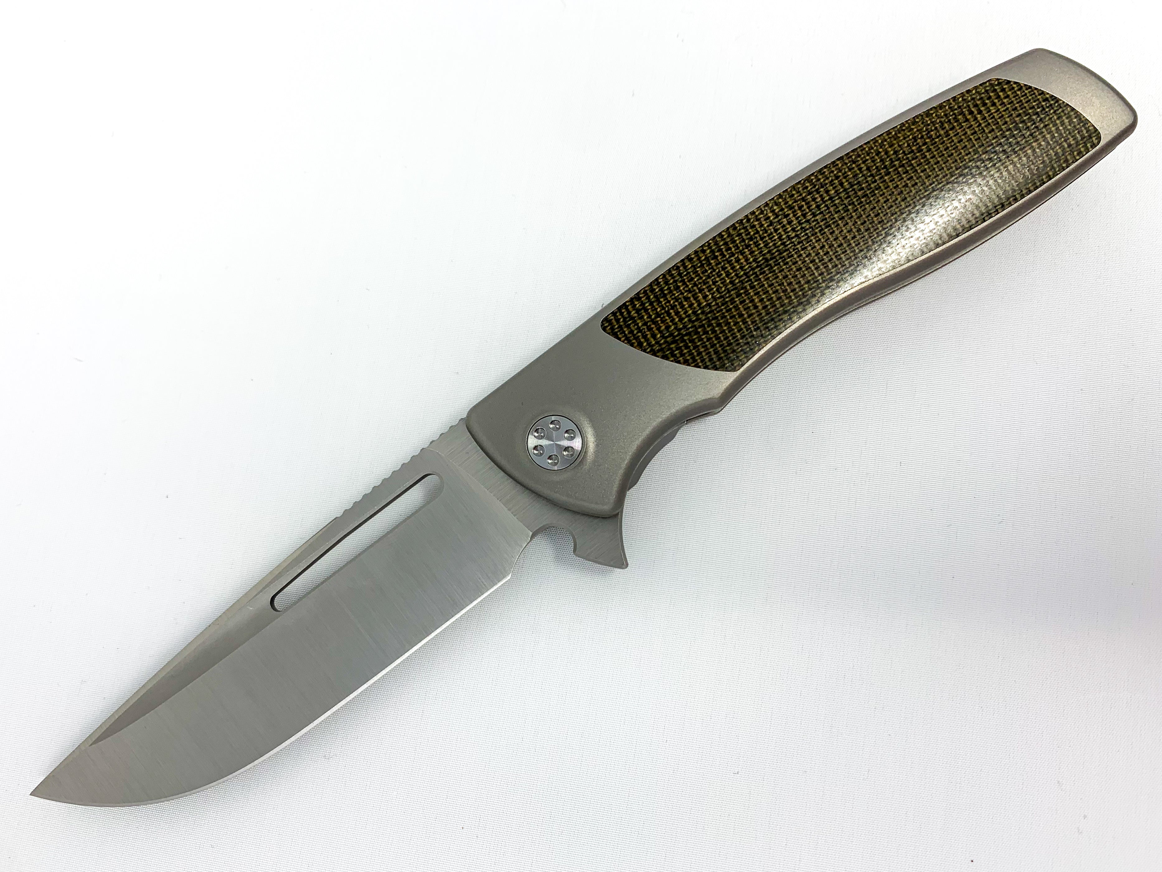 Sharp By Design Mini Evo - M390 Drop Point Blade - Green Micarta Inlay - Titanium Handle Knives - Tophatter Daily Deals