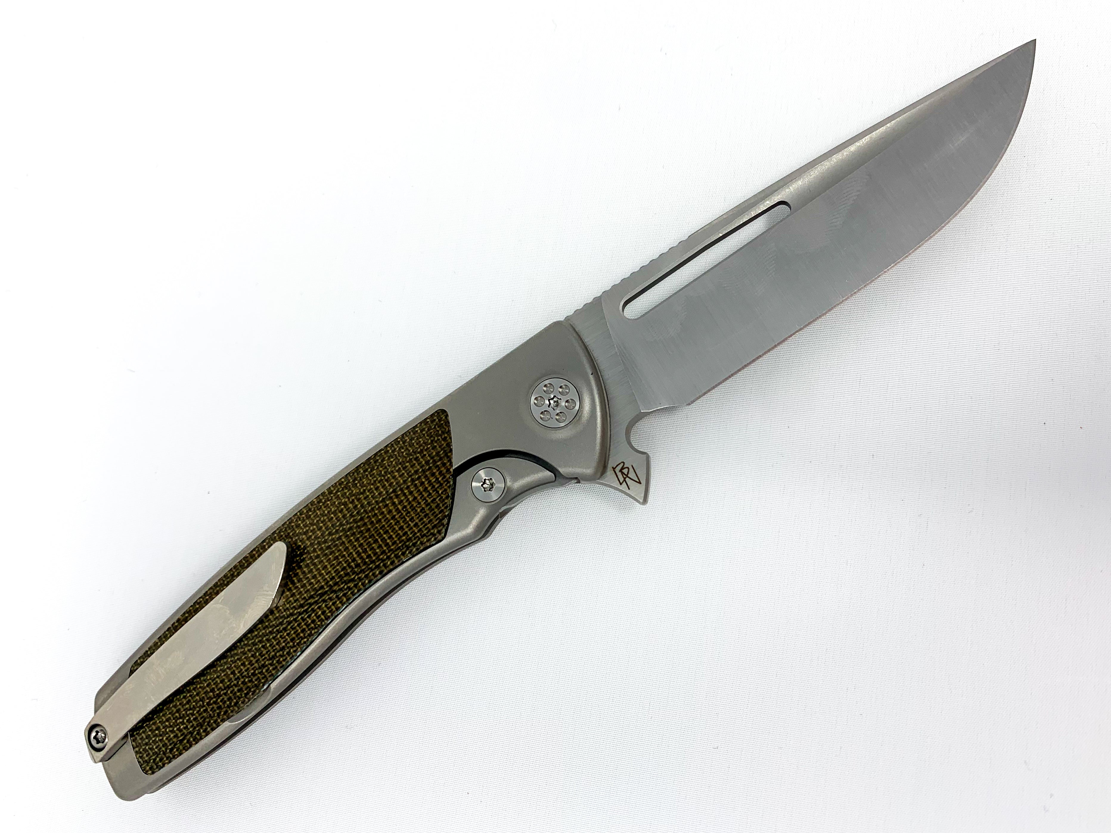 Sharp By Design Mini Evo - M390 Drop Point Blade - Green Micarta Inlay - Titanium Handle Knives - Tophatter Daily Deals
