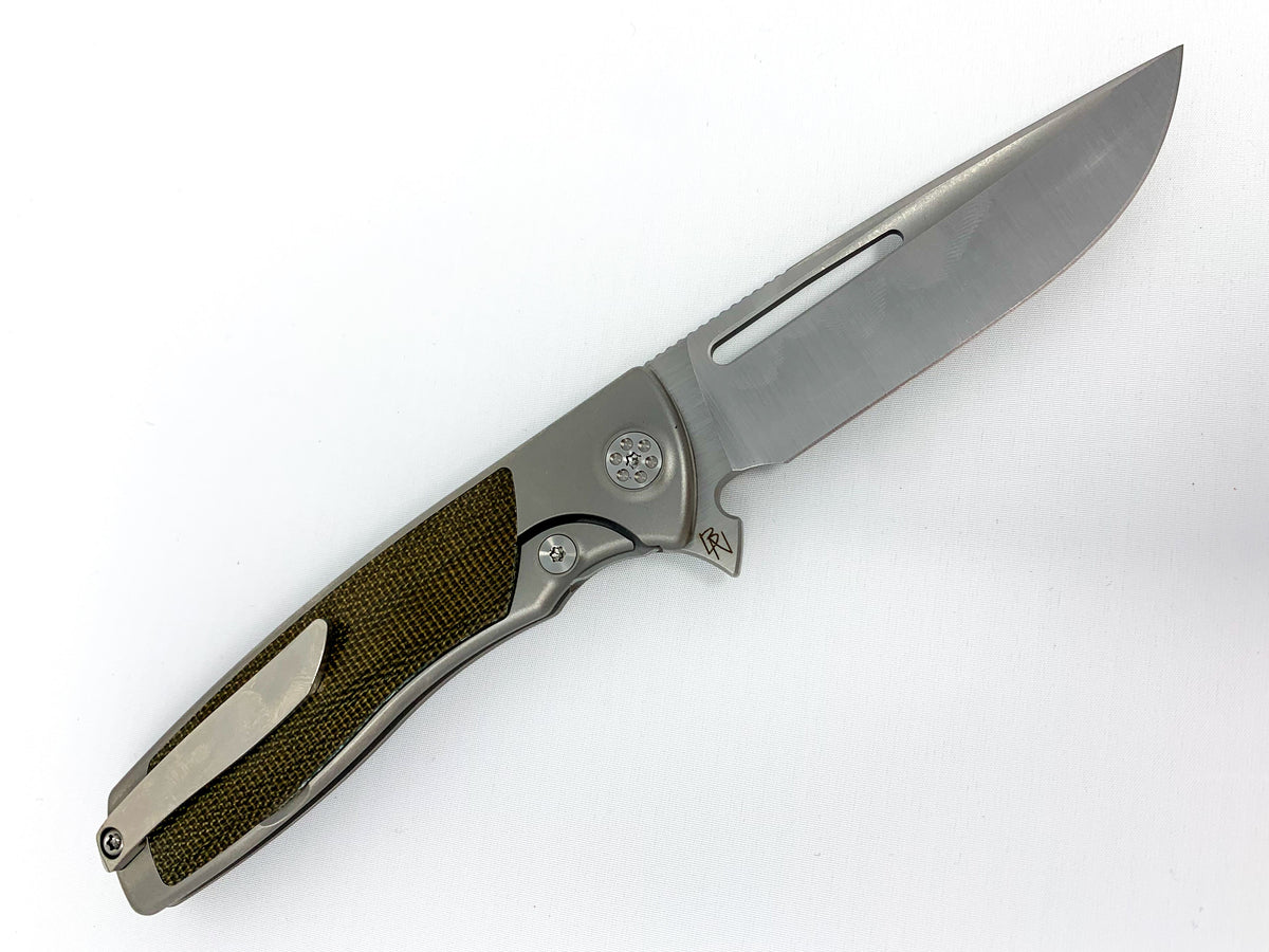 Sharp By Design Mini Evo - M390 Drop Point Blade - Green Micarta Inlay - Titanium Handle Knives - Tophatter Daily Deals
