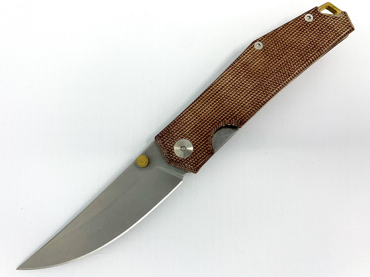 GiantMouse ACE Clyde - Natural Canvas Micarta - ELMAX - Brass Thumbstud and Backspacer Knives - Tophatter Daily Deals