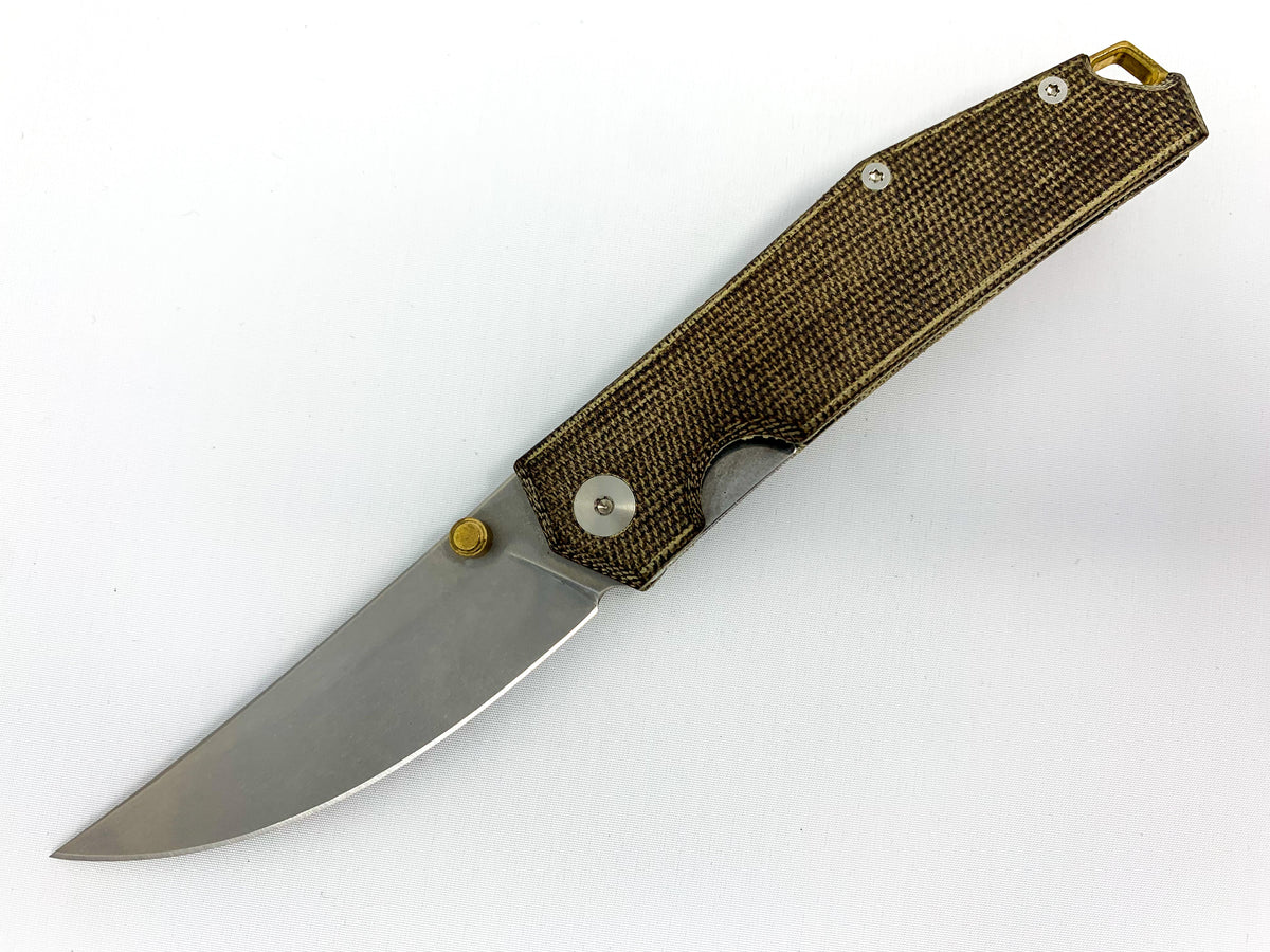 GiantMouse ACE Clyde - Green Canvas Micarta - ELMAX - Brass Thumbstud and Backspacer Knives - Tophatter Daily Deals