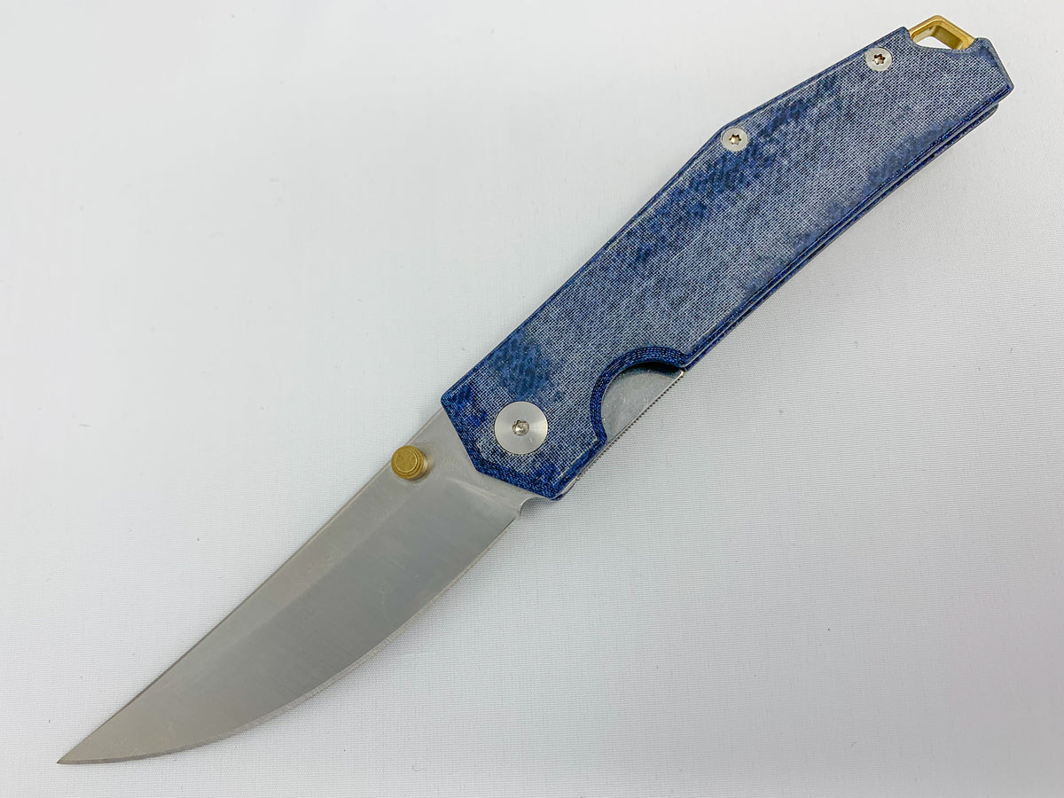 GiantMouse ACE Clyde - Denim Micarta - CPM-20CV - Brass Thumbstud and Backspacer Knives - Tophatter Daily Deals
