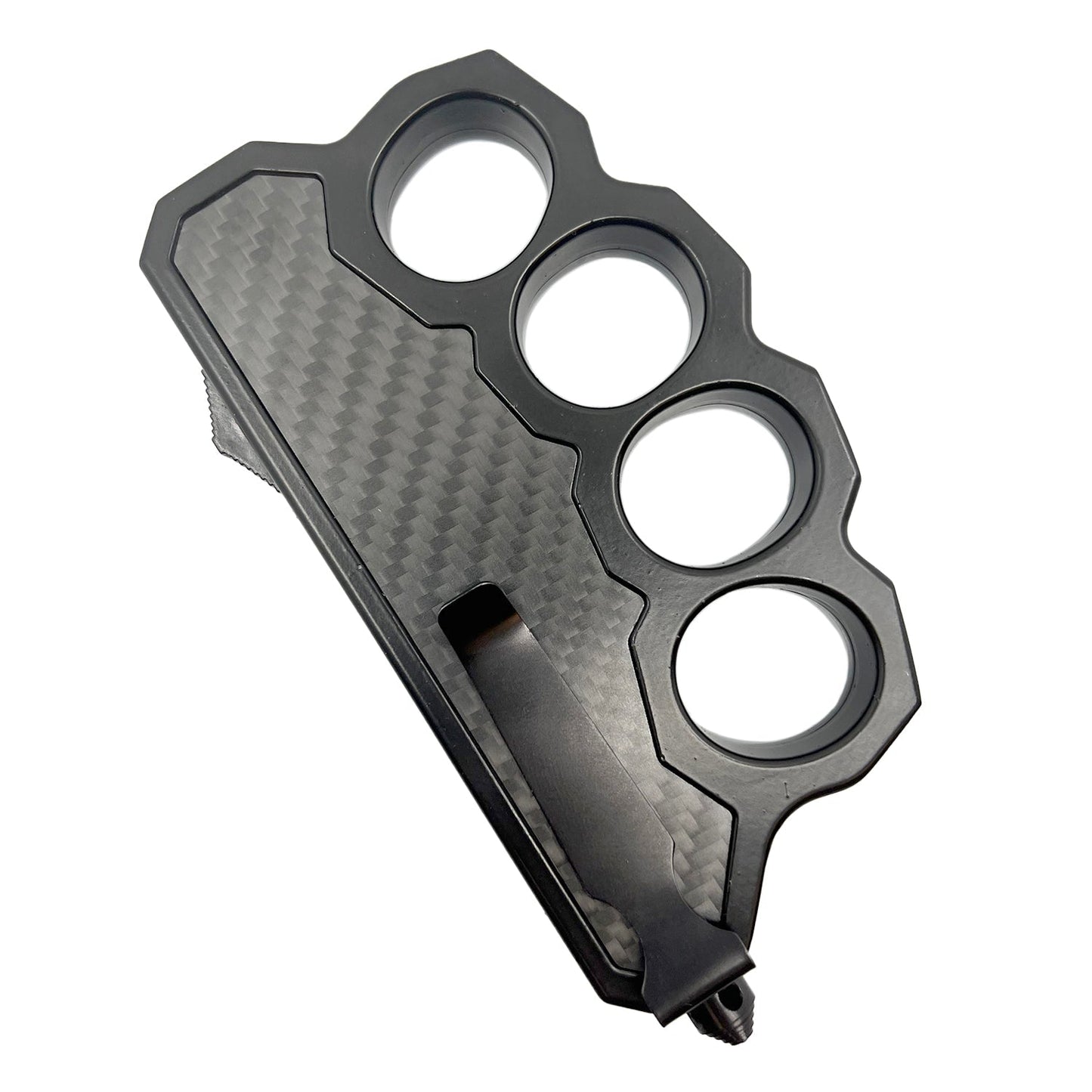 6" OTF Knuckle Knife Black with Carbon Fiber Knife - Tophatter Daily Deals