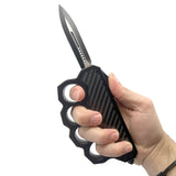 6" OTF Knuckle Knife Black with Carbon Fiber Knife - Tophatter Daily Deals