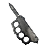 6" OTF Knuckle Knife Black with Carbon Fiber Black Knife - Tophatter Daily Deals