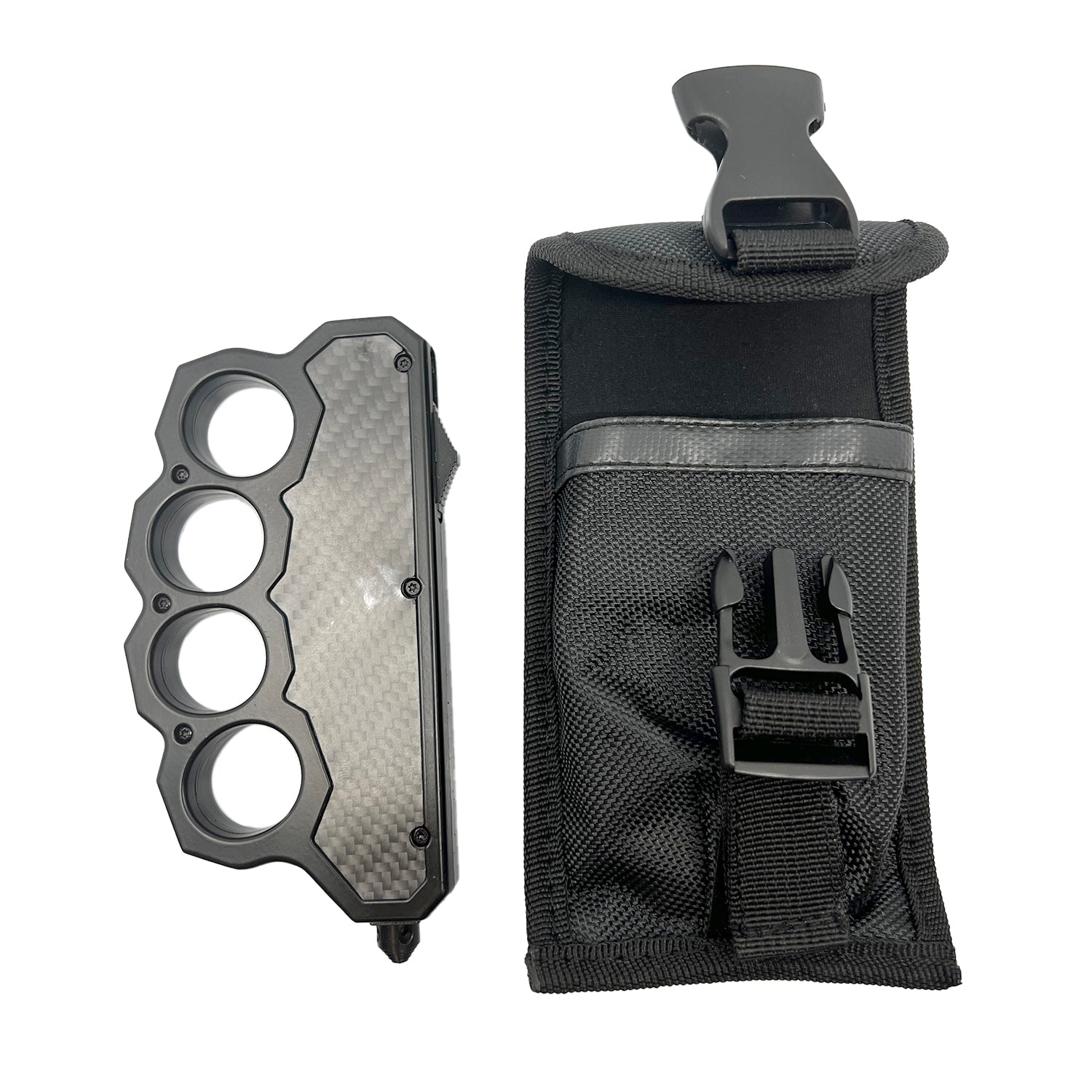 6" OTF Knuckle Knife Black with Carbon Fiber Knife - Tophatter Daily Deals