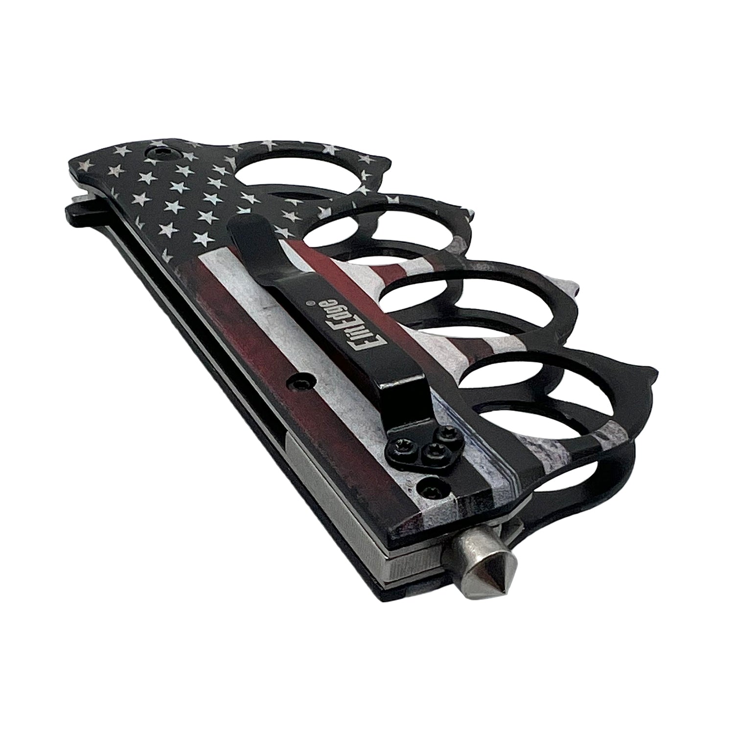 American Flag 5" Spring Assisted Knuckle Knife w/ Spikes & Window Breaker Knife - Tophatter Daily Deals