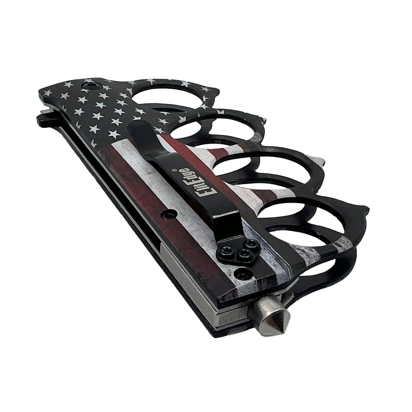 American Flag 5" Spring Assisted Knuckle Knife w/ Spikes & Window Breaker Knife - Tophatter Daily Deals