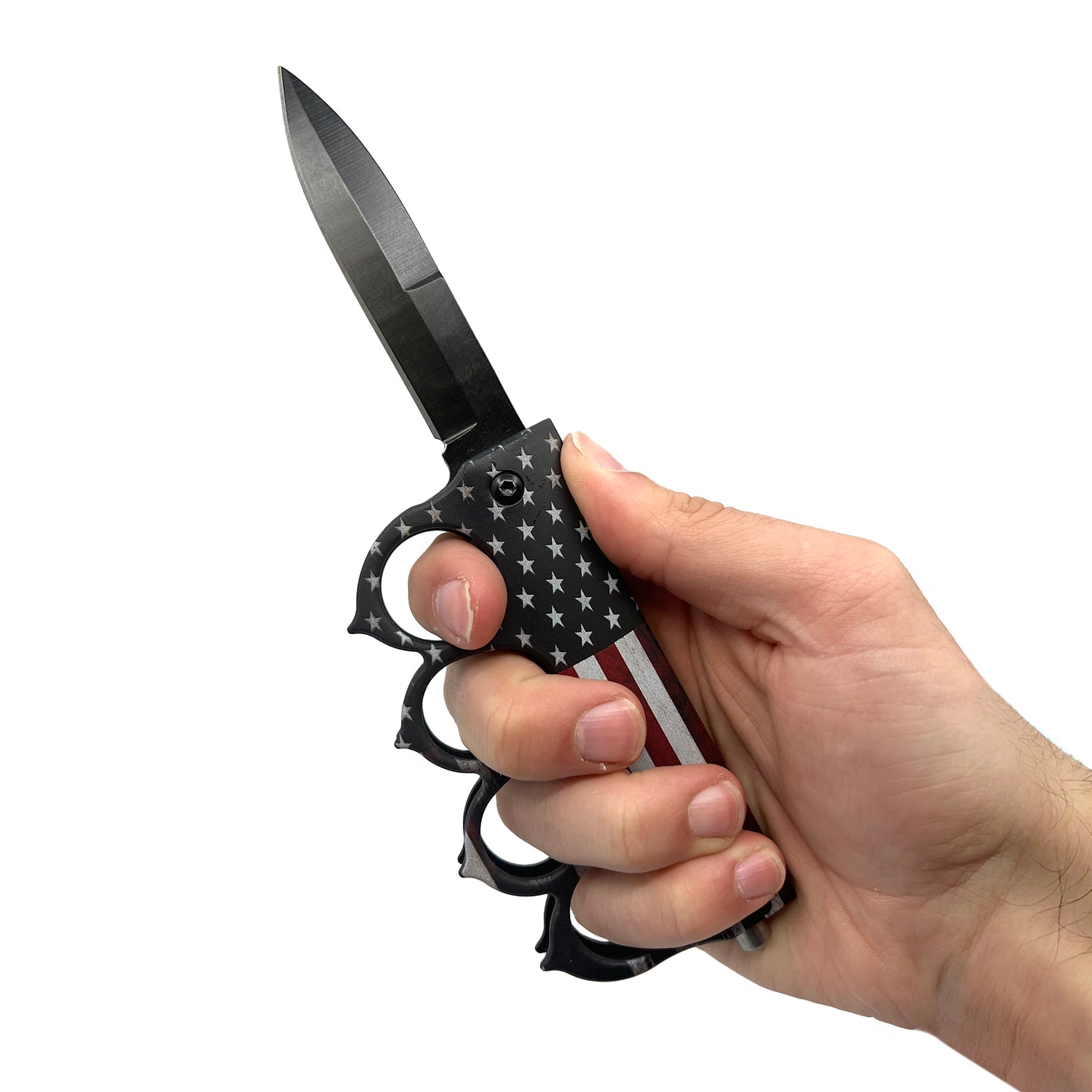 American Flag 5" Spring Assisted Knuckle Knife w/ Spikes & Window Breaker Knife - Tophatter Daily Deals