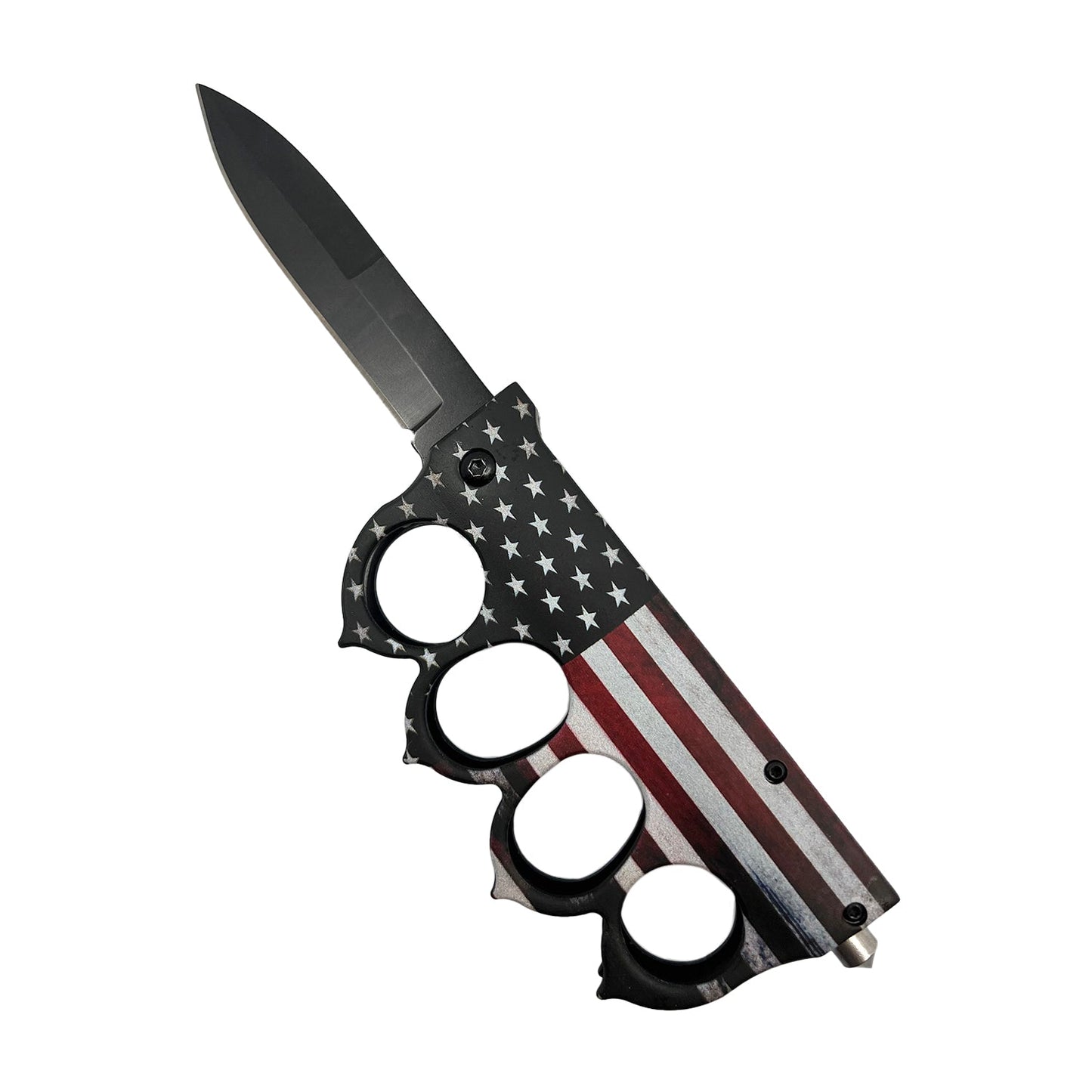 American Flag 5" Spring Assisted Knuckle Knife w/ Spikes & Window Breaker Knife - Tophatter Daily Deals