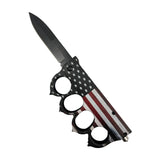 American Flag 5" Spring Assisted Knuckle Knife w/ Spikes & Window Breaker Knife - Tophatter Daily Deals